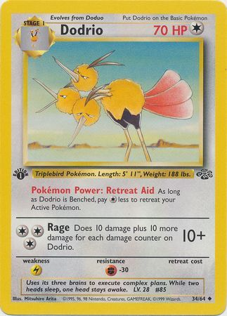 Pokemon Jungle Dodrio 34/64 Uncommon 1st Edition