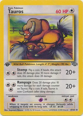 Pokemon Jungle Tauros 47/64 Uncommon 1st Edition