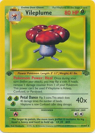 Pokemon Jungle Vileplume 31/64 Rare 1st Edition