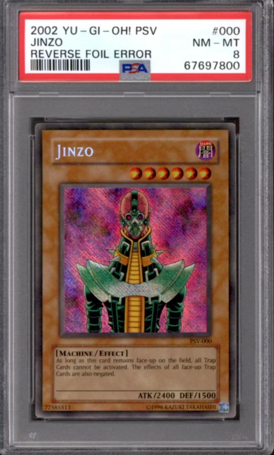 Yugioh Pharaoh's Servant Reverse Foil Error Jinzo PSV-000 PSA 8