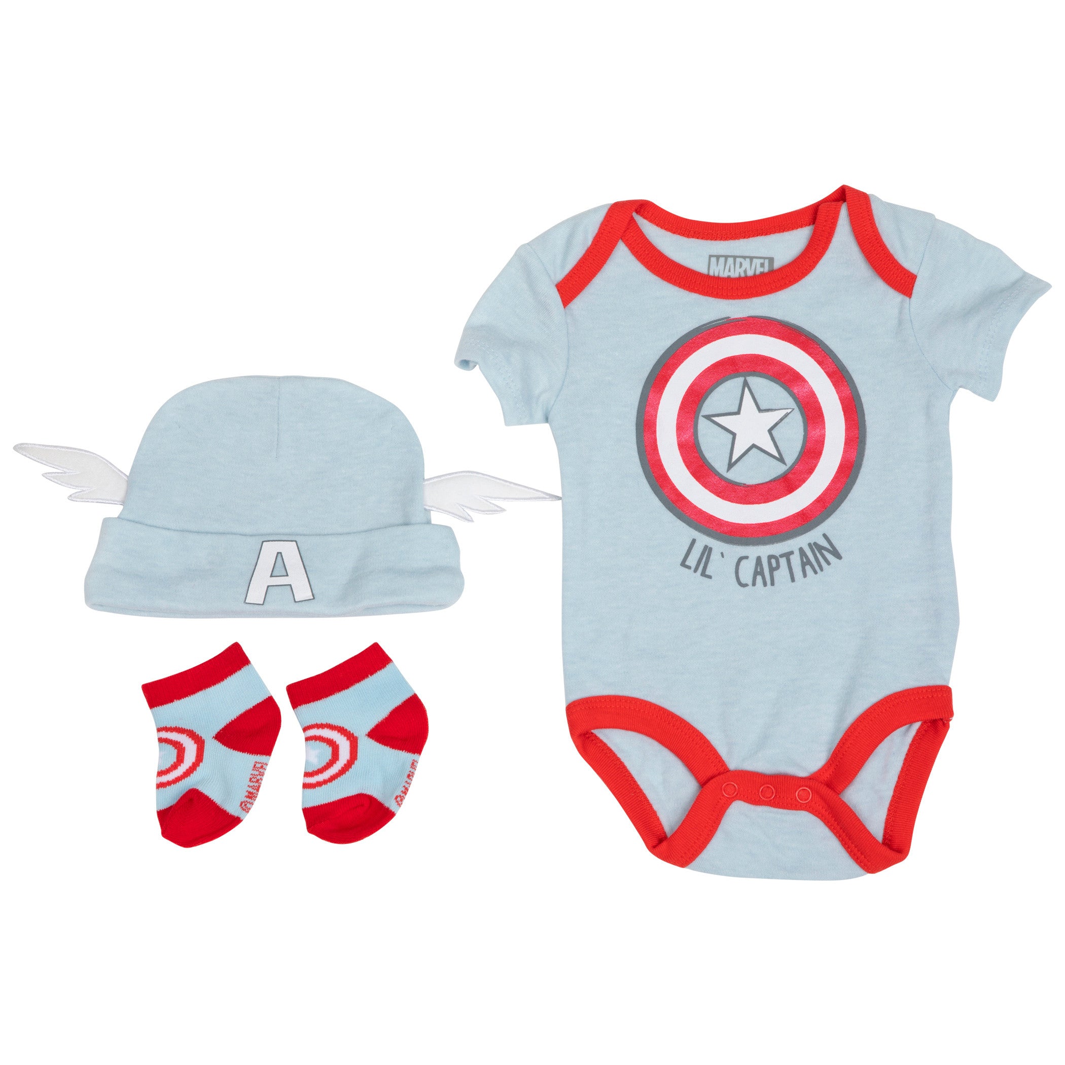 Marvel Lil' Captain America Shield Costume 3-Piece Infant Bodysuit Set
