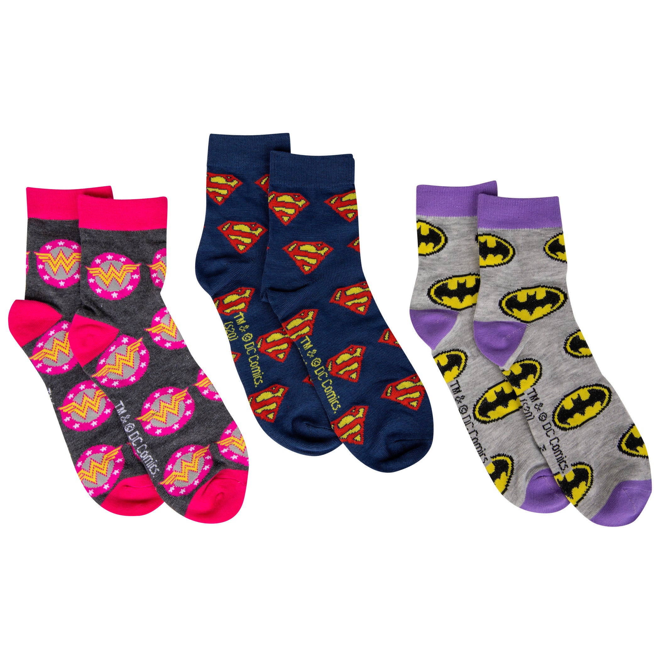 DC Comics All Over Hero Symbols 3-Pair Pack of Women's Quarter Socks