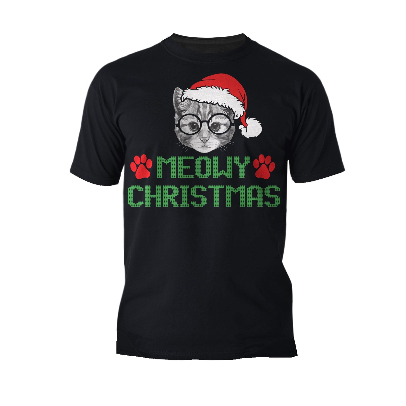 Christmas Cat Lover Santa Hat Glasses Paws Cute Pet Xmas Men's T-Shirt