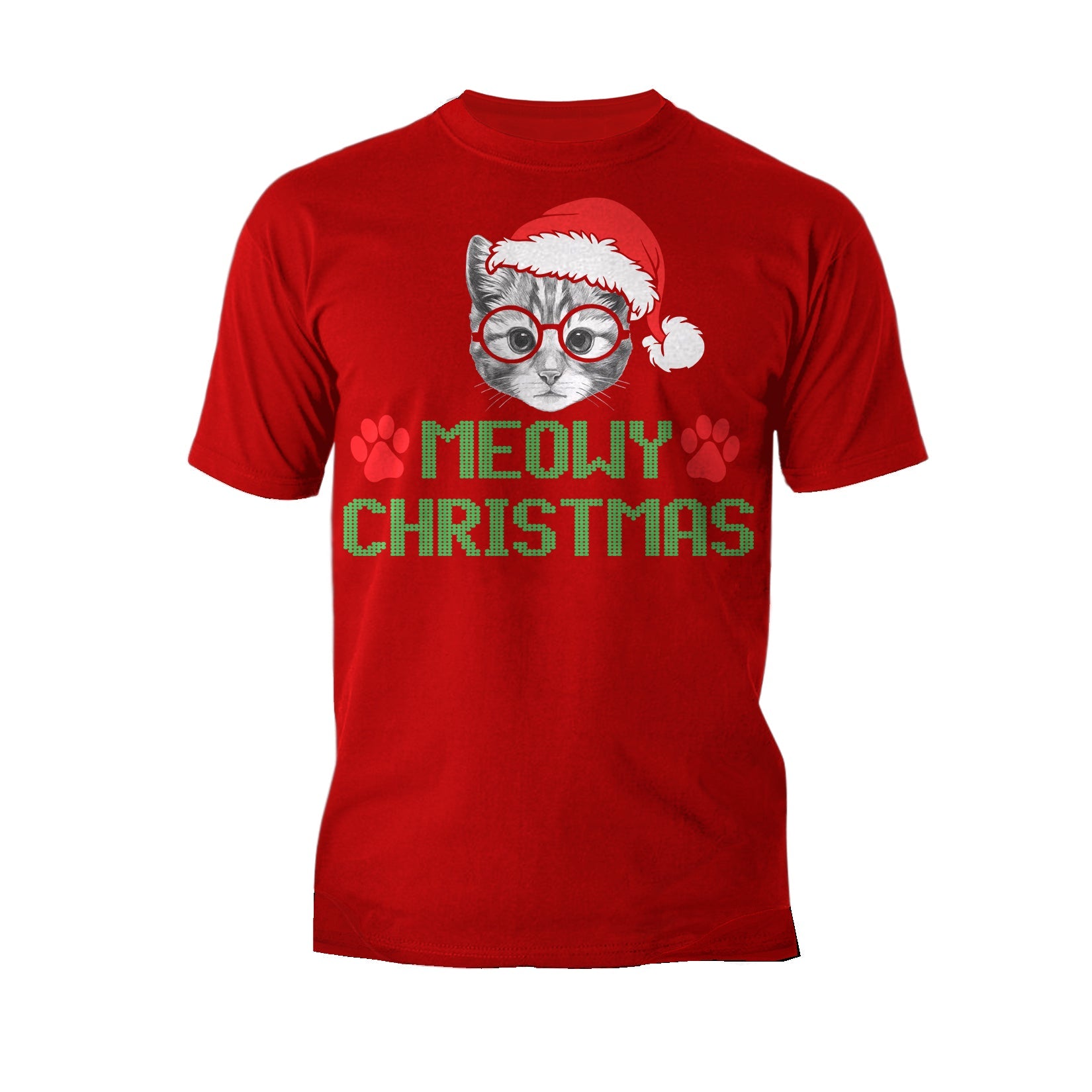 Christmas Cat Lover Santa Hat Glasses Paws Cute Pet Xmas Men's T-Shirt