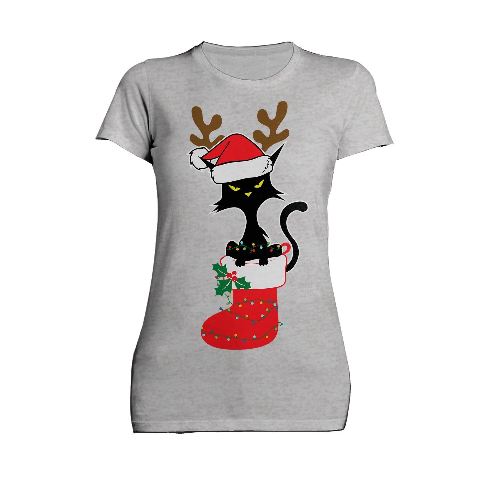 Christmas Cat Lover Santa Hat Stocking Vintage Fun Sweet Lol Women's T-Shirt