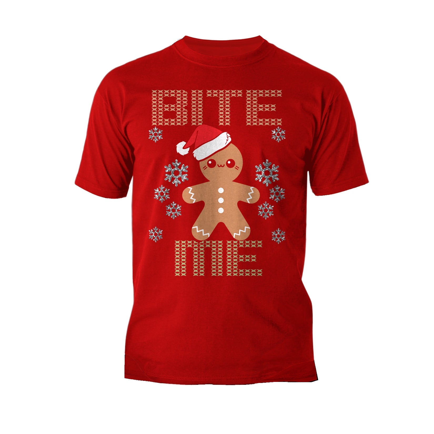 Christmas Gingerbread Man Bite Me Snowflake Meme Cute Fun Men's T-Shirt