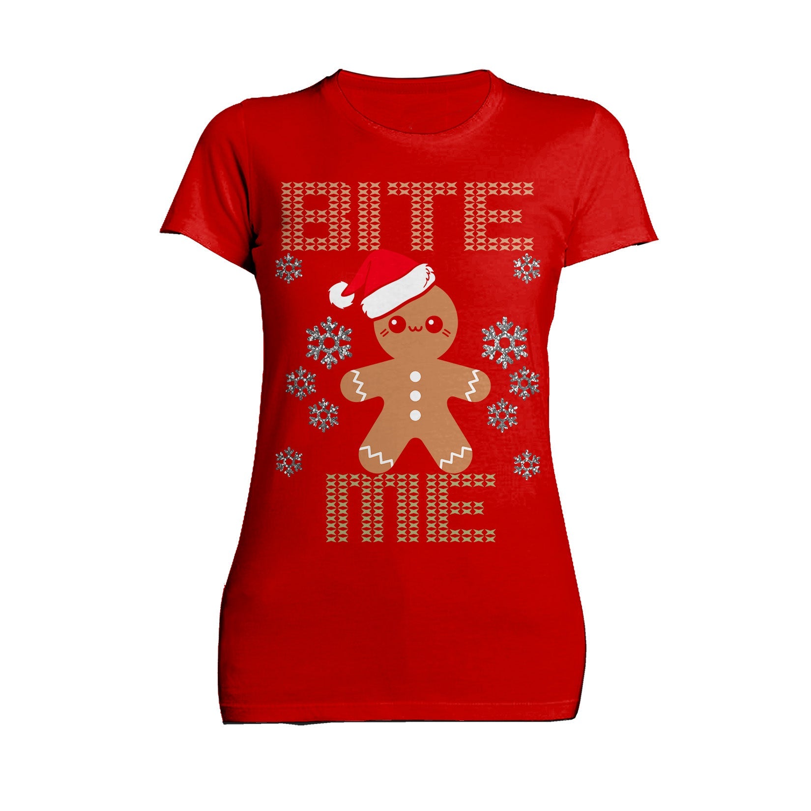 Christmas Gingerbread Man Bite Me Snowflake Meme Cute Fun Women's T-Shirt
