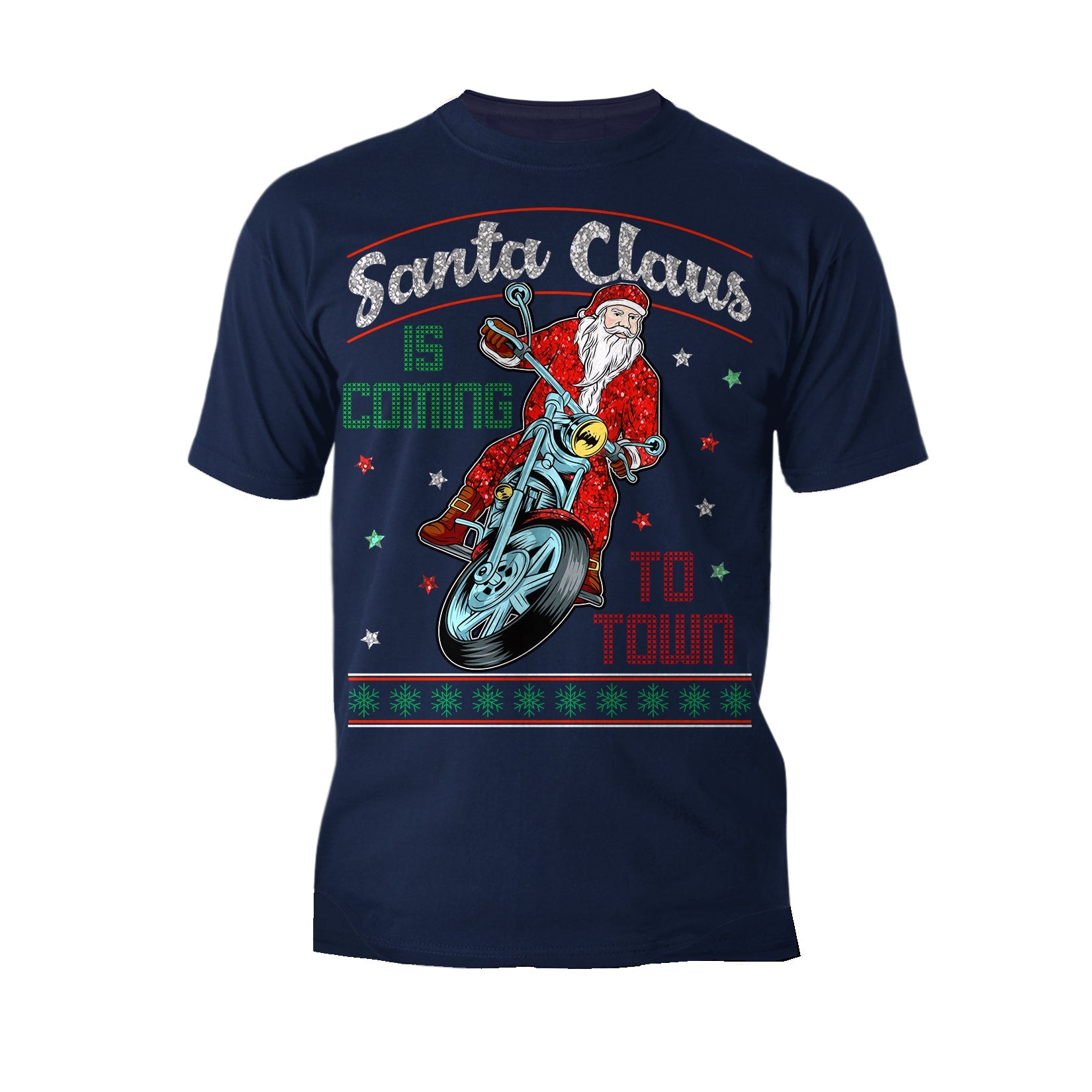 Christmas Santa Claus Is Coming To Town Xmas Sparkle Biker Men's T-Shirt
