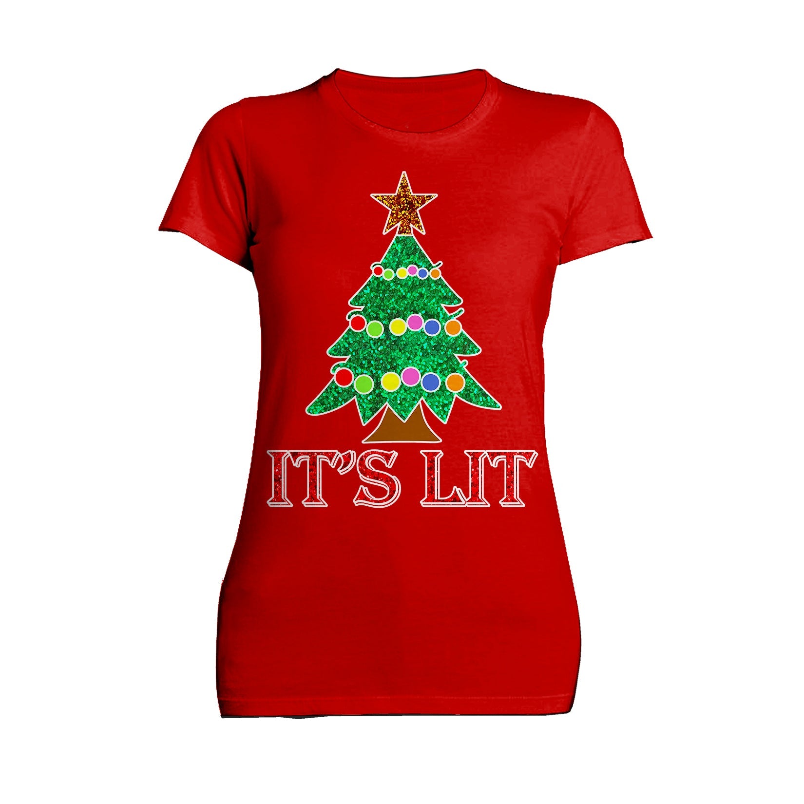 Christmas Tree Its Lit Meme Xmas Sparkle Star Fun Cute Cool Women's T-Shirt