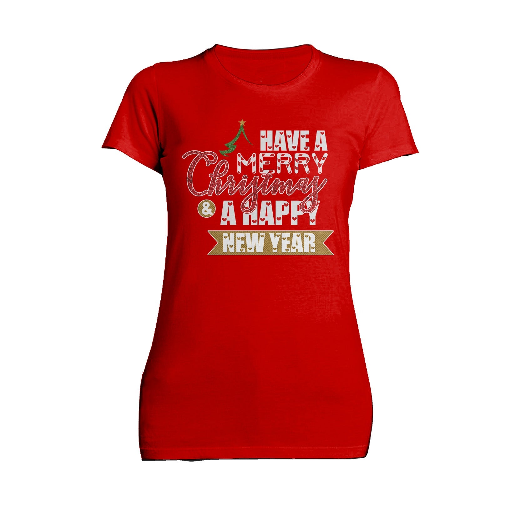 NYE Merry Christmas Happy New Year Hearts Party Xmas Eve Women's T-Shirt
