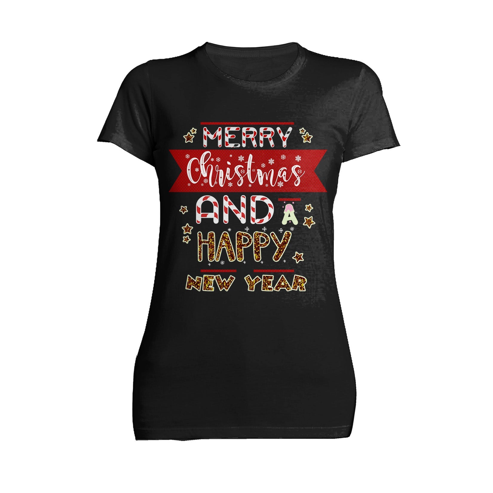 NYE Merry Christmas Stripes Happy New Year Sparkle Party Women's T-Shirt