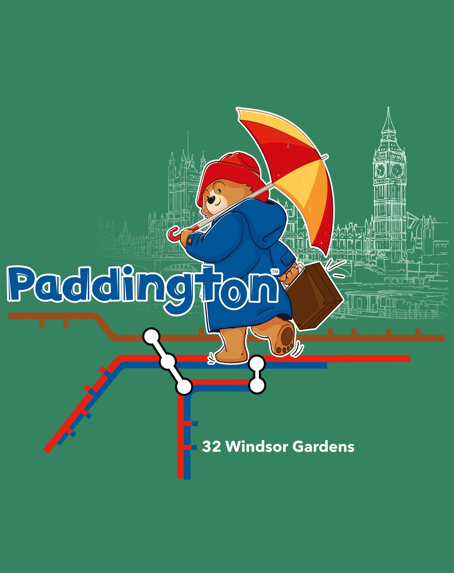 Paddington Bear Collegiate London Tube Map Women's T-Shirt