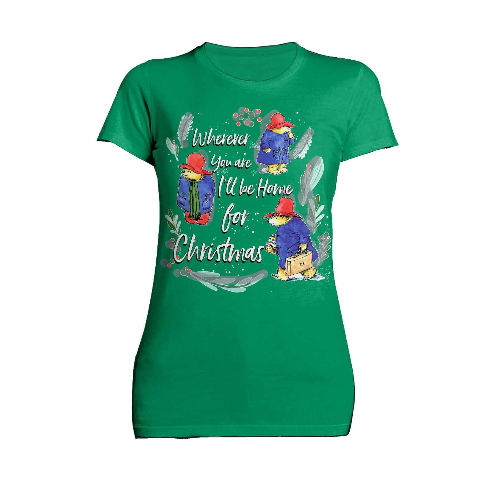Paddington Bear Xmas I'll Be Home Holly Mistletoe Christmas Women's T-Shirt