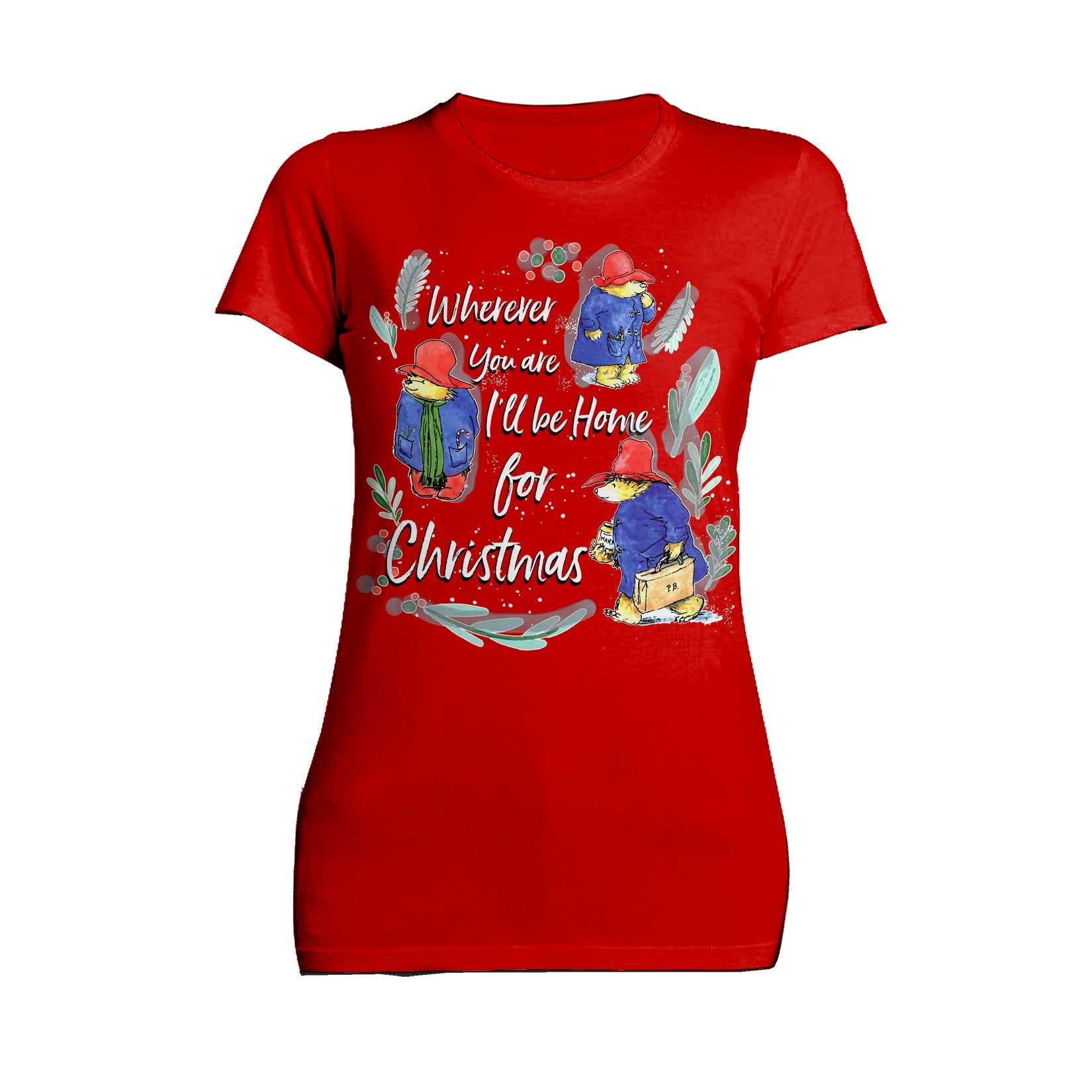 Paddington Bear Xmas I'll Be Home Holly Mistletoe Christmas Women's T-Shirt