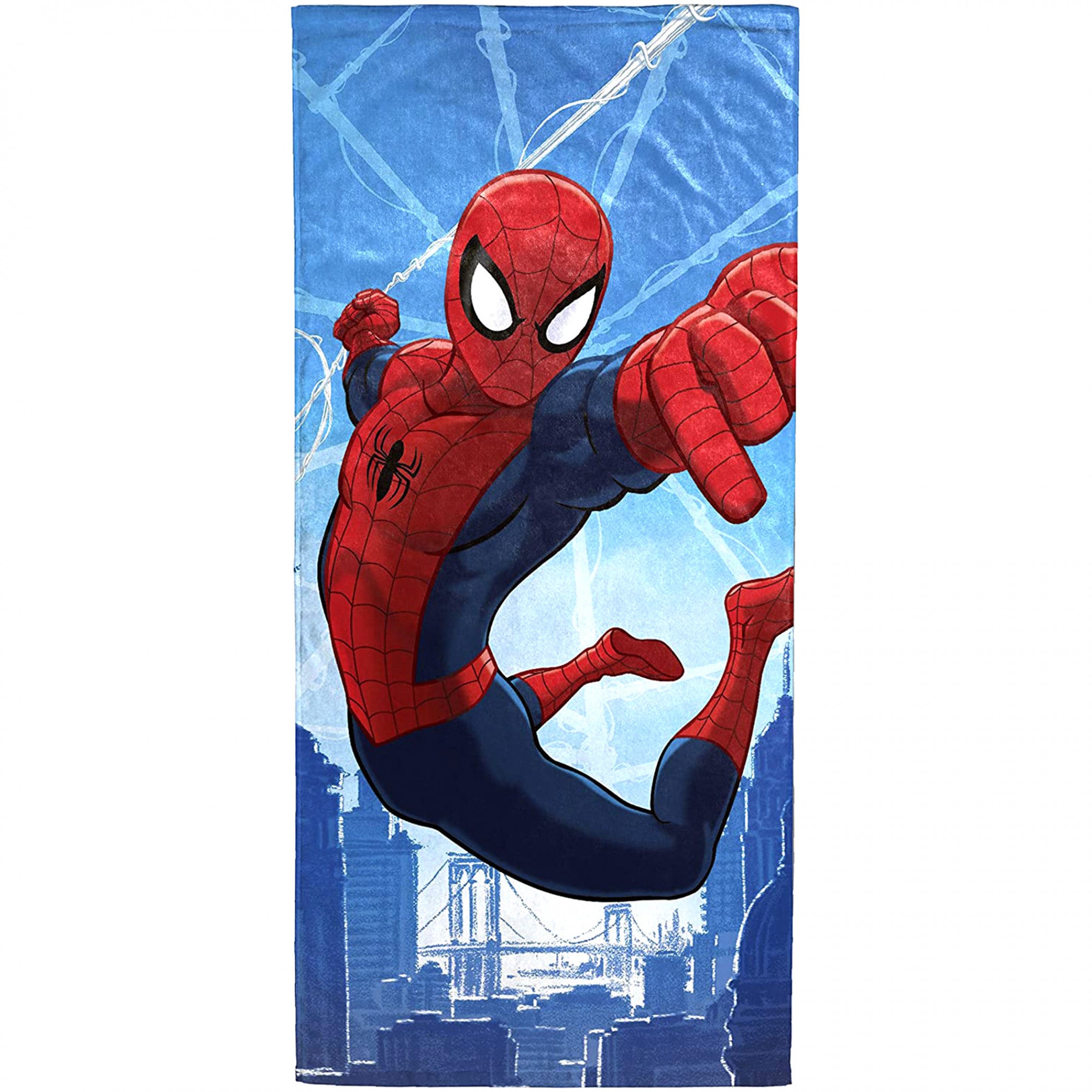 Spider-Man Swinging at Dawn Beach Towel