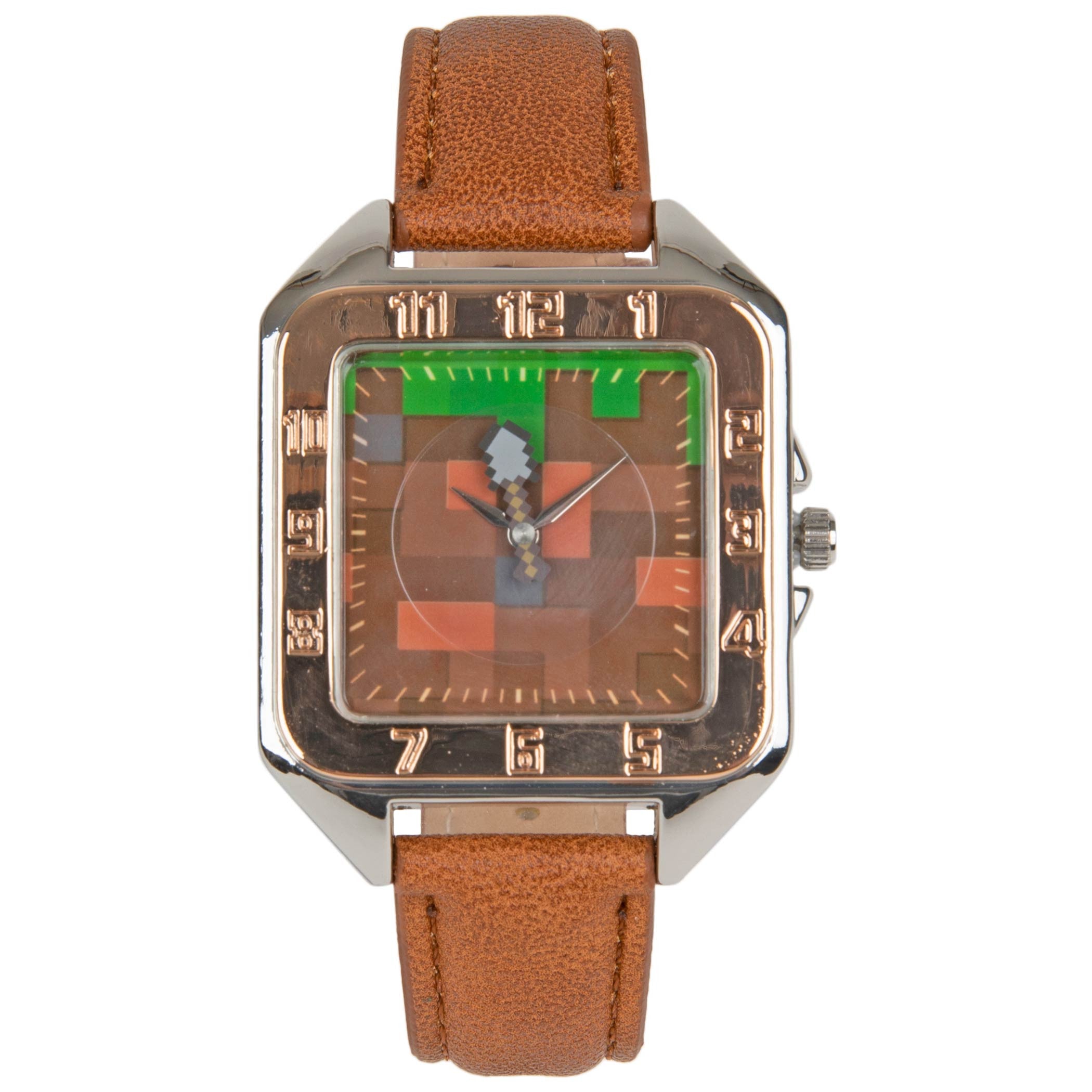 Minecraft Earth Block Watch Face with Faux Leather Wrist Band