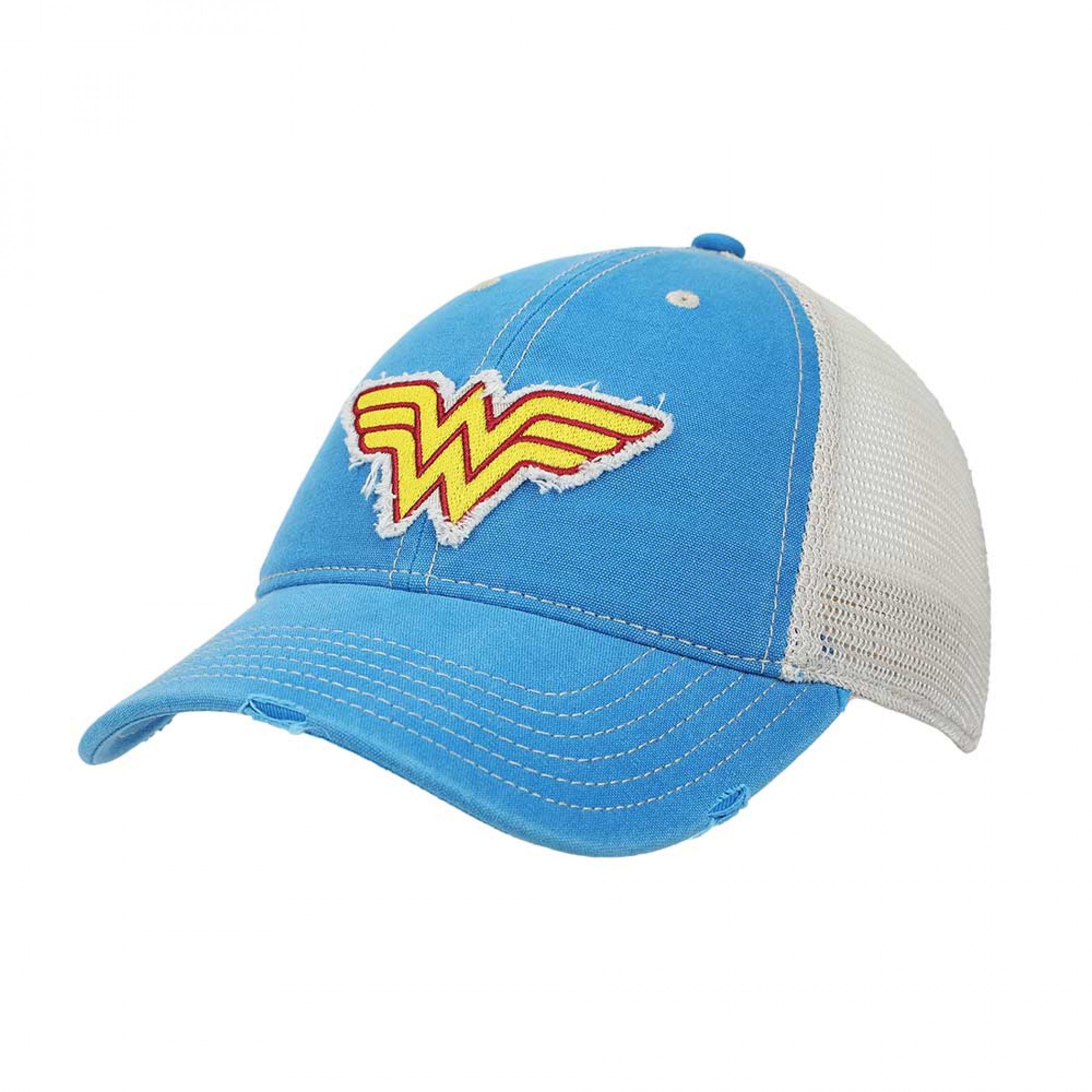 Wonder Woman Logo Patch Distressed Mesh Back Hat