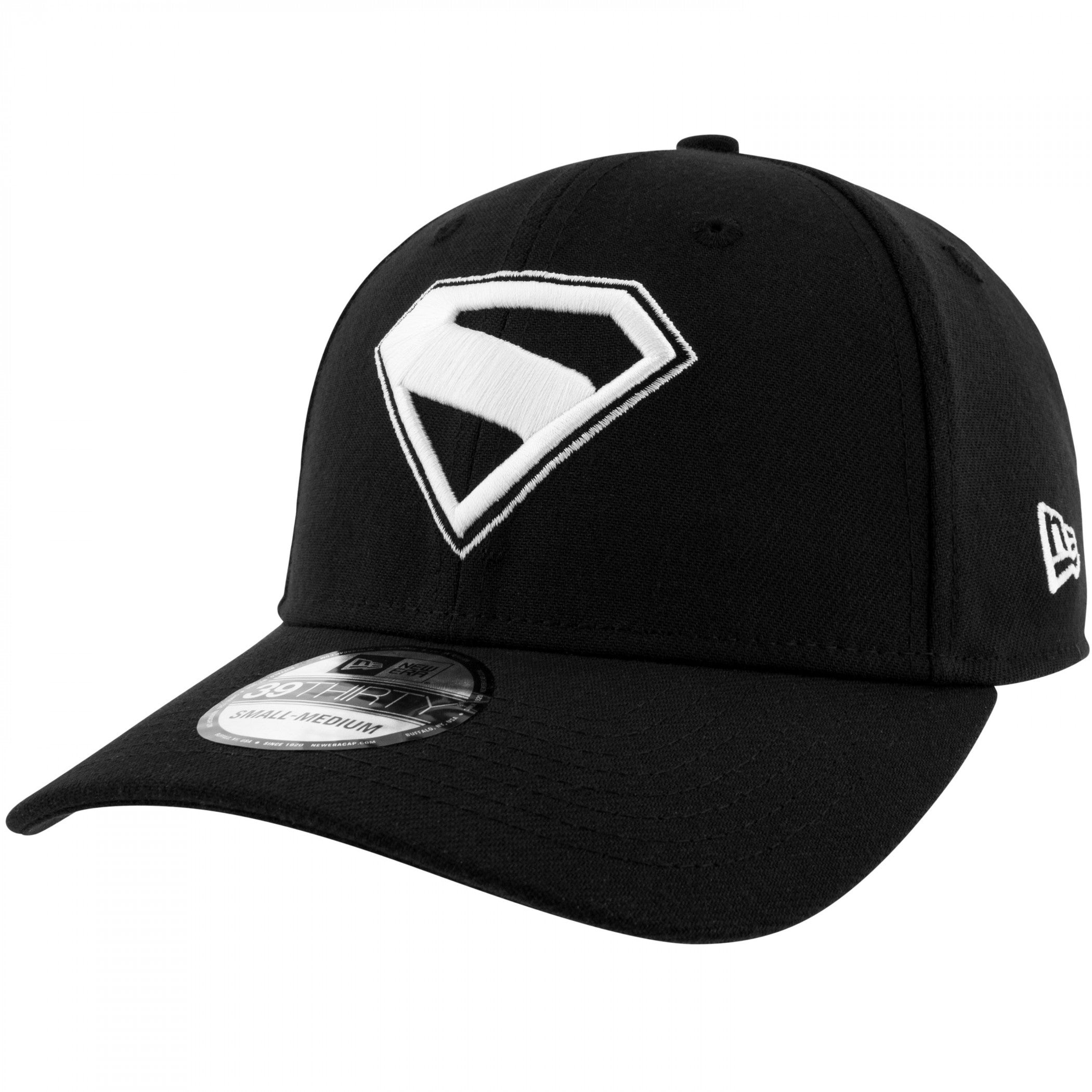 Superman James Gunn Logo Black and White Colorway New Era 39Thirty Fitted Hat