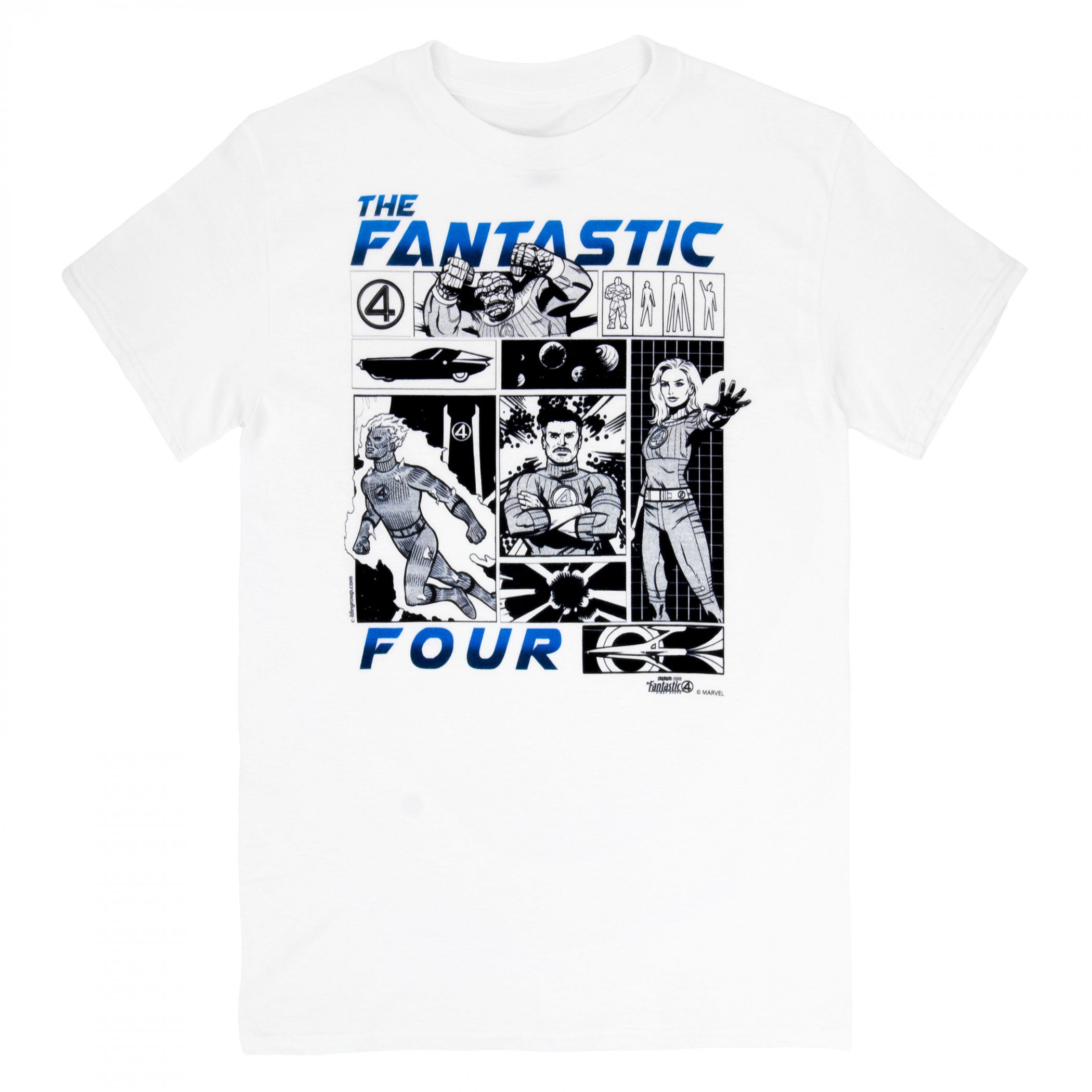 Fantastic Four Black and White Panels T-Shirt