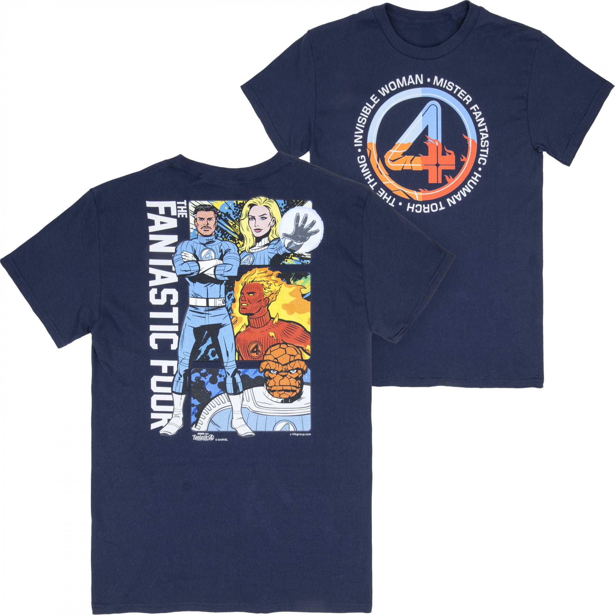 Fantastic Four Character Panels Front and Back Print T-Shirt