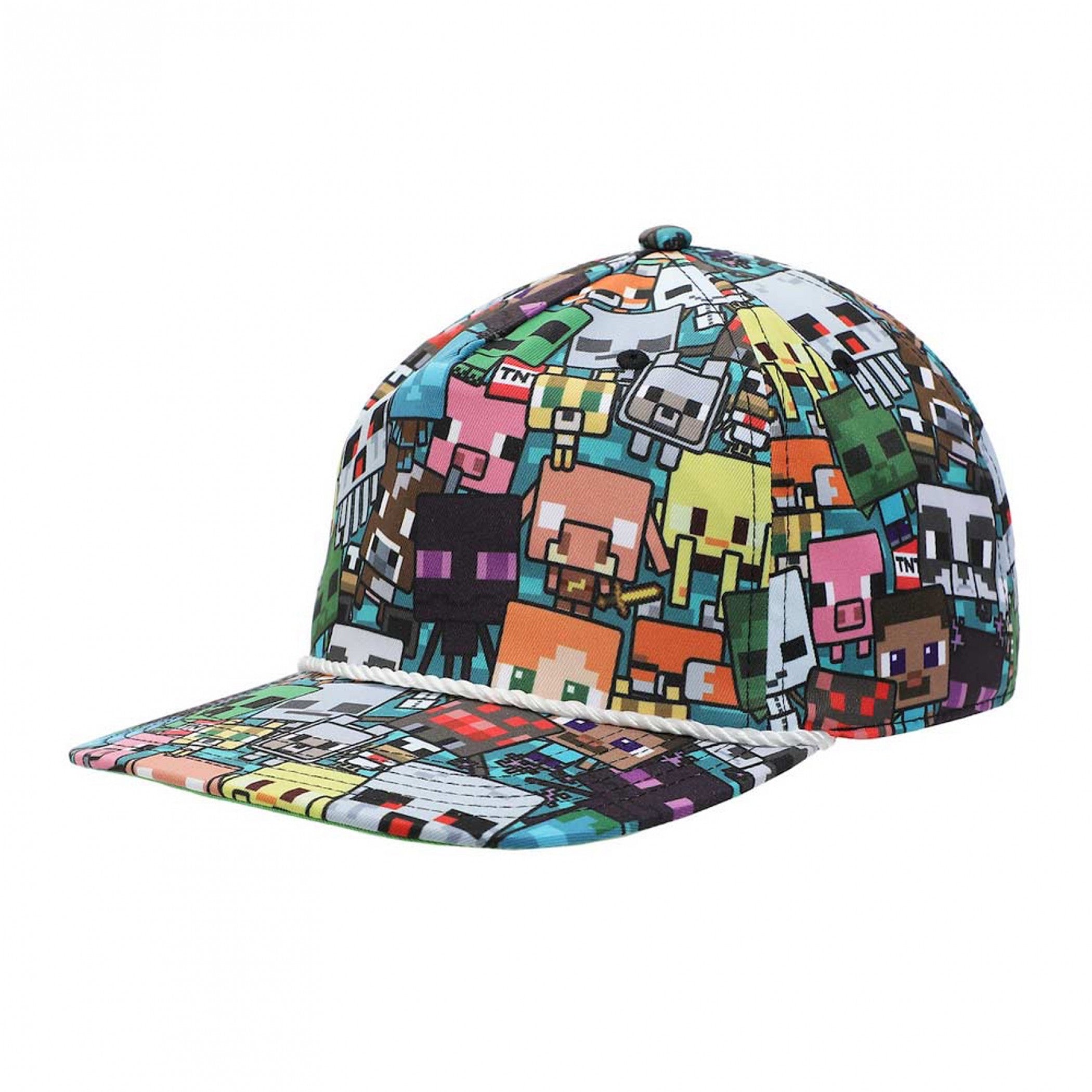 Minecraft Character Print Curved Bill Snapback Grandpa Hat