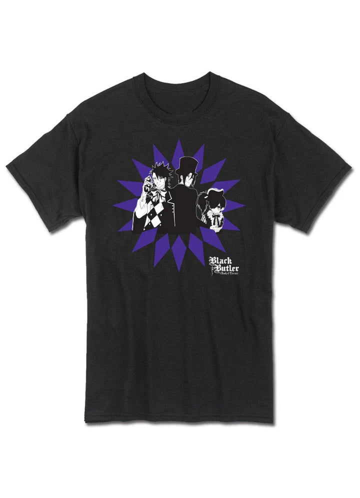 Black Butler Book Of Circus Sebastian Michaelis Ciel Phantomhive & Joker Men's Screen Print T-Shirt