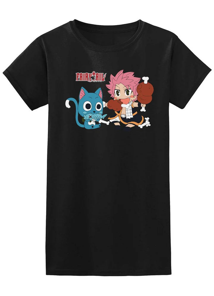 Fairy Tail SD Happy And Natsu Dragneel Eating Jr Screen Print T-Shirt