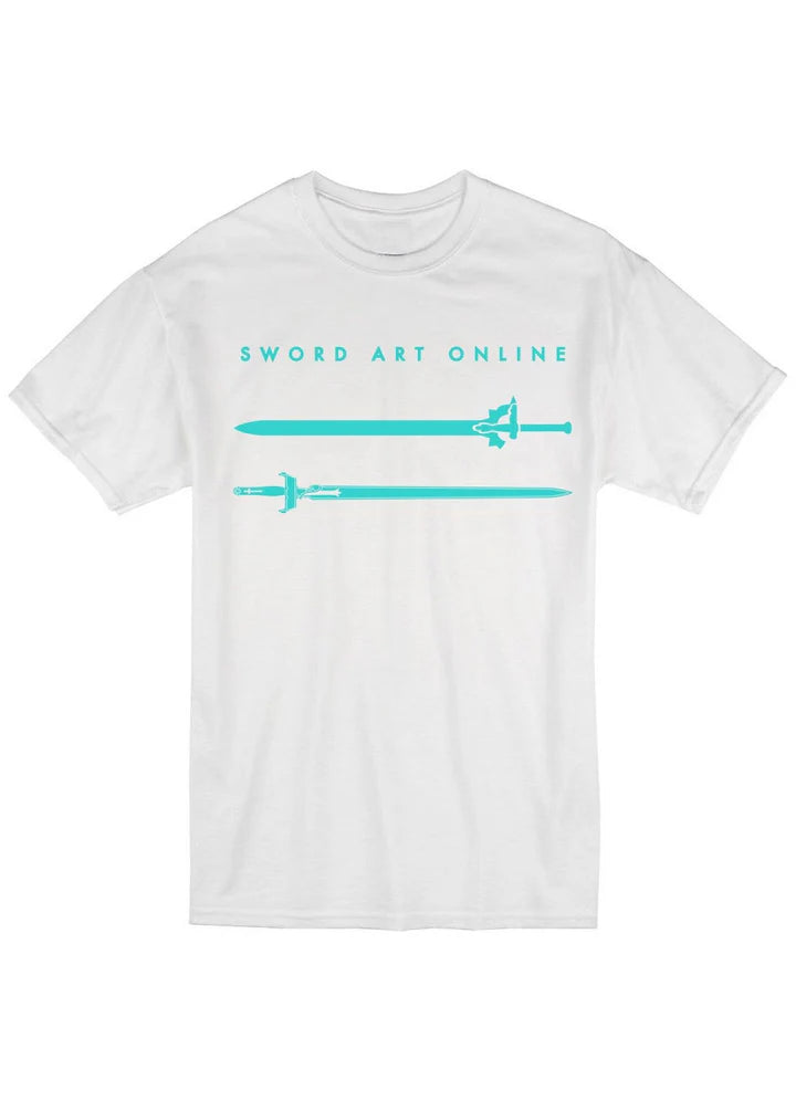 Sword Art Online Kirito And Asuna Swords White Men's Screen Print T-Shirt