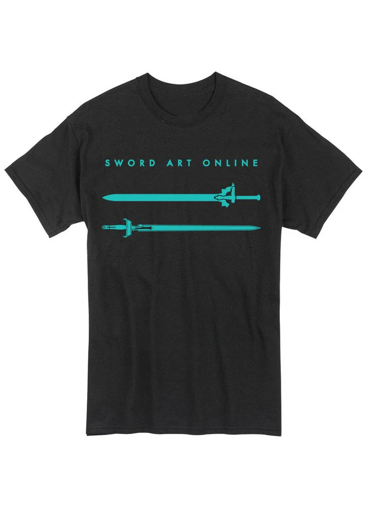 Sword Art Online Kirito And Asuna Swords Black Men's Screen Print T-Shirt