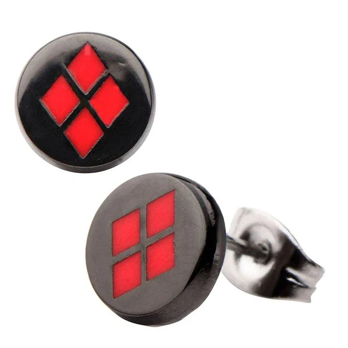 Batman Harley Quinn Logo Round Oval Stainless Steel Stud Earrings