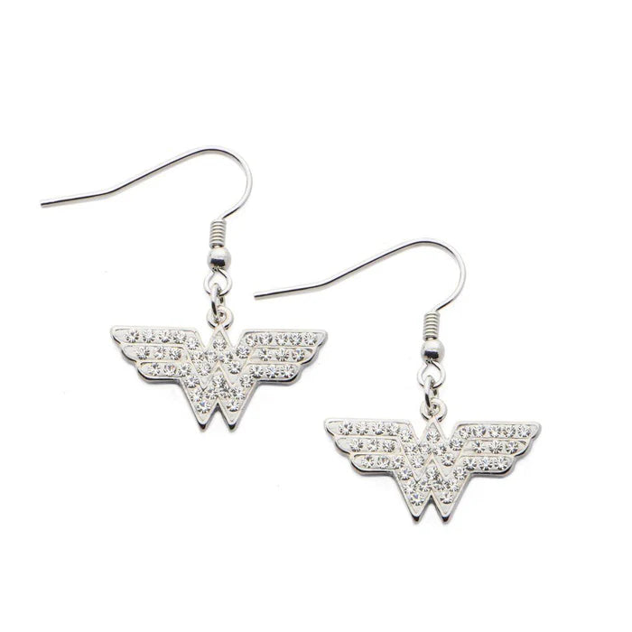 Wonder Woman Logo w/ Gems Stainless Steel Dangle Earrings