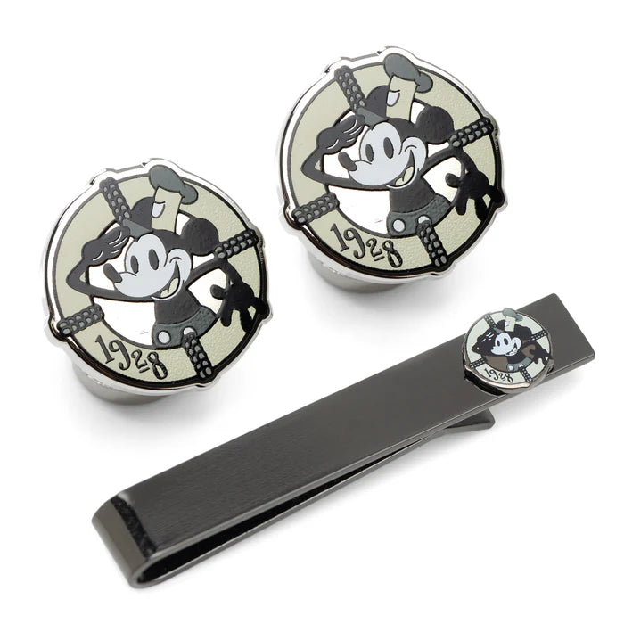 D100 Steamboat Willie Cufflinks and Tie Bar Gift Set
