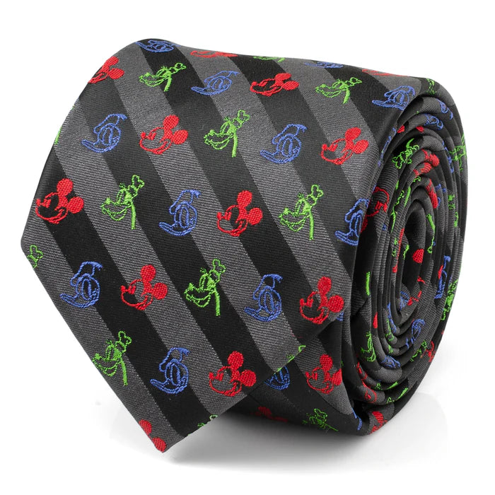 Mickey and Friends Multi Black Stripe Men's Tie