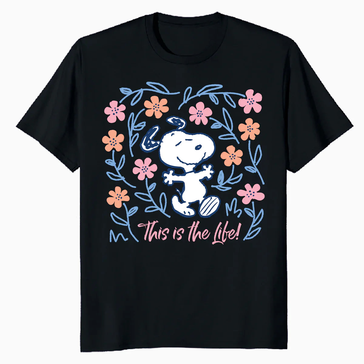 Peanuts Snoopy Good Life Spring Flowers Summer Happy Fun Nature Retro Official Men's T-Shirt