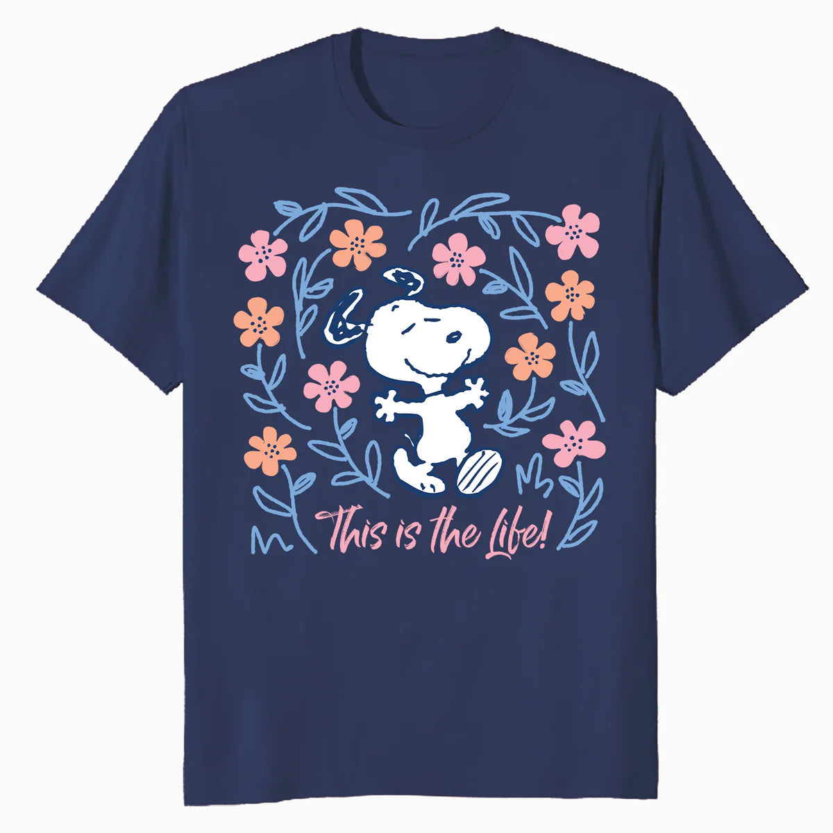 Peanuts Snoopy Good Life Spring Flowers Summer Happy Fun Nature Retro Official Men's T-Shirt