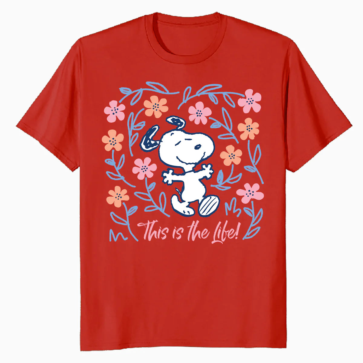 Peanuts Snoopy Good Life Spring Flowers Summer Happy Fun Nature Retro Official Men's T-Shirt
