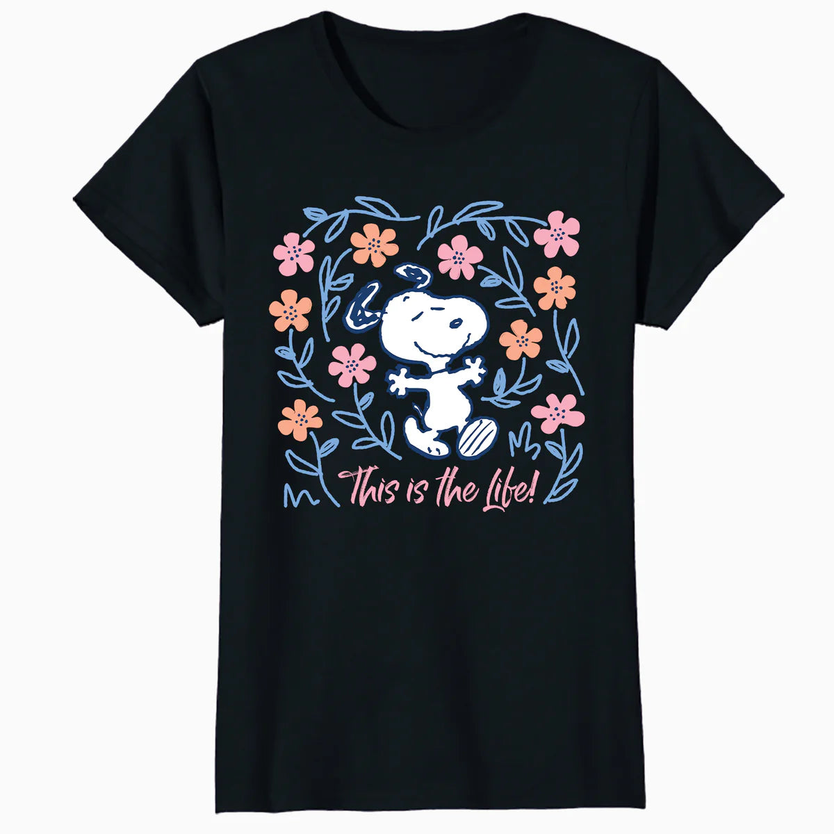 Peanuts Snoopy Good Life Spring Flowers Summer Happy Fun Nature Retro Official Women's SKINNY FIT T-Shirt