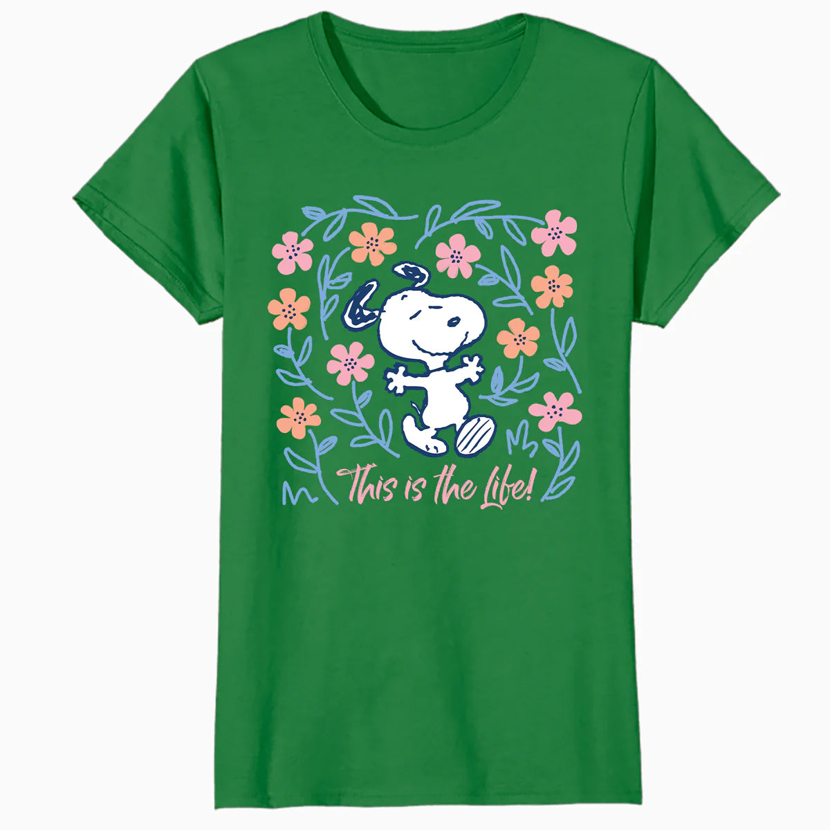 Peanuts Snoopy Good Life Spring Flowers Summer Happy Fun Nature Retro Official Women's SKINNY FIT T-Shirt
