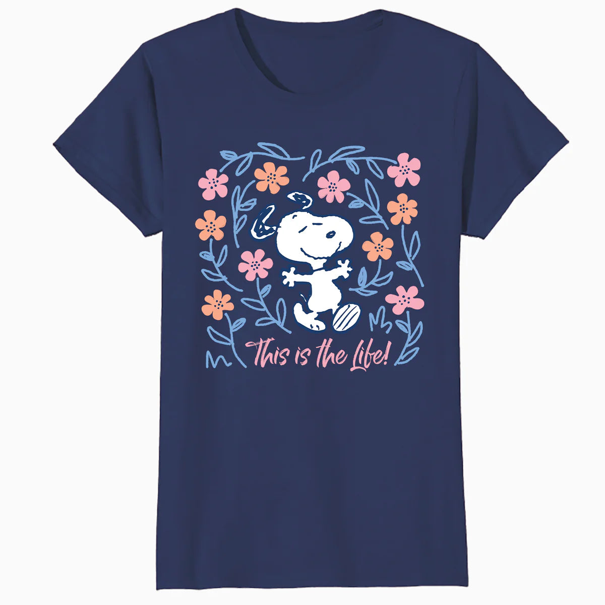 Peanuts Snoopy Good Life Spring Flowers Summer Happy Fun Nature Retro Official Women's SKINNY FIT T-Shirt