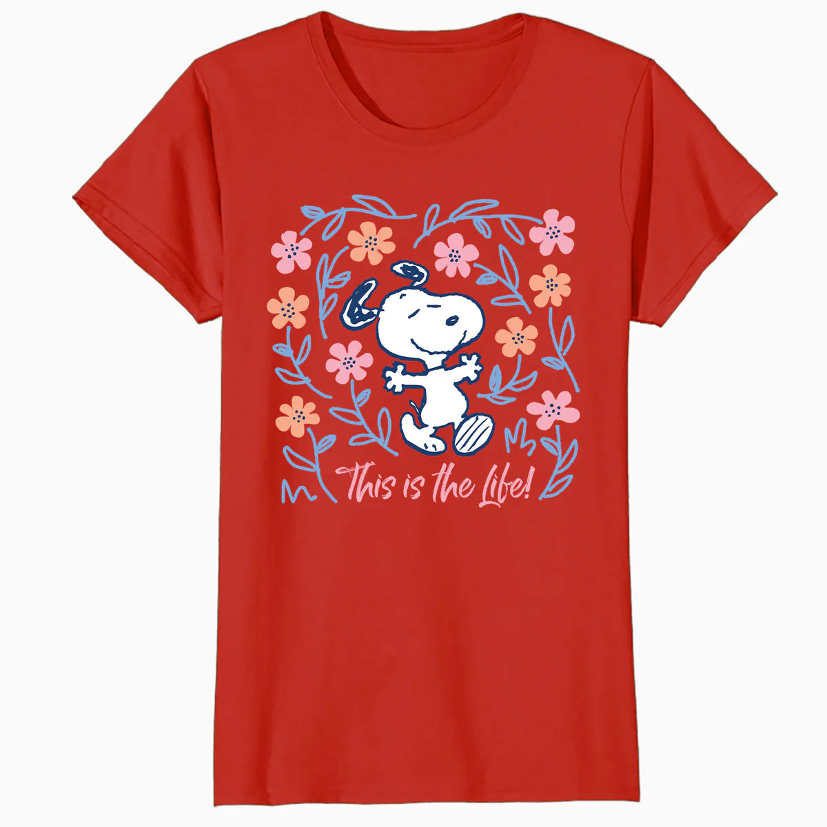 Peanuts Snoopy Good Life Spring Flowers Summer Happy Fun Nature Retro Official Women's SKINNY FIT T-Shirt