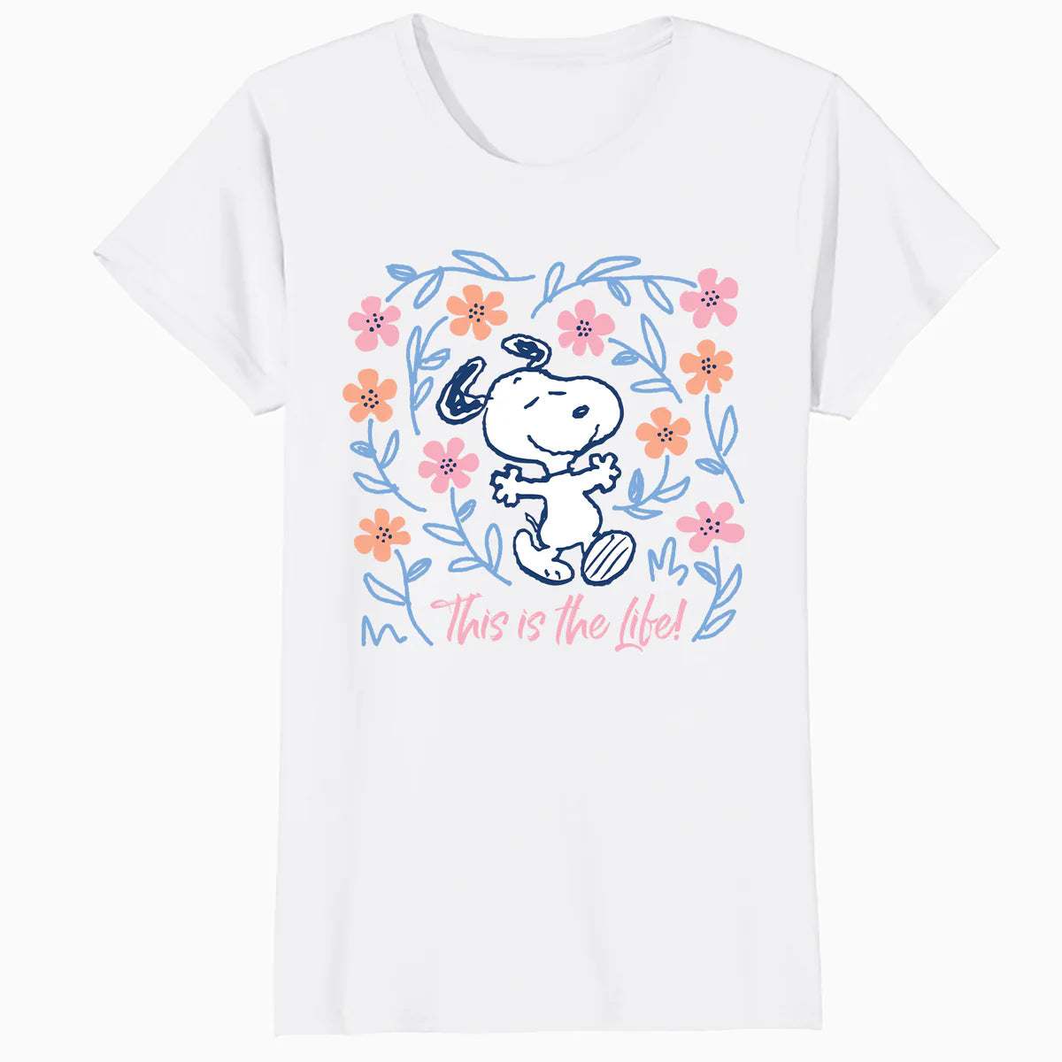 Peanuts Snoopy Good Life Spring Flowers Summer Happy Fun Nature Retro Official Women's SKINNY FIT T-Shirt