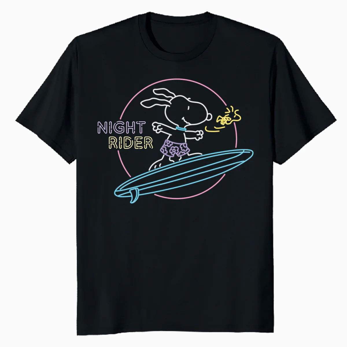 Peanuts Snoopy Neon Synthwave Night Rider Summer Surf Beach Retro Official Men's T-Shirt