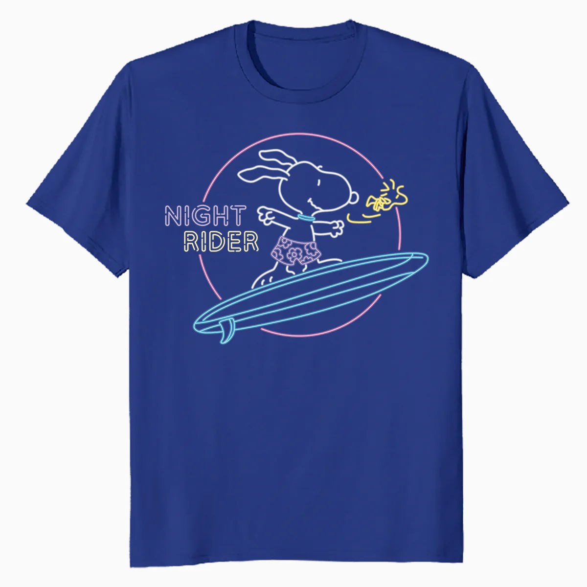 Peanuts Snoopy Neon Synthwave Night Rider Summer Surf Beach Retro Official Men's T-Shirt