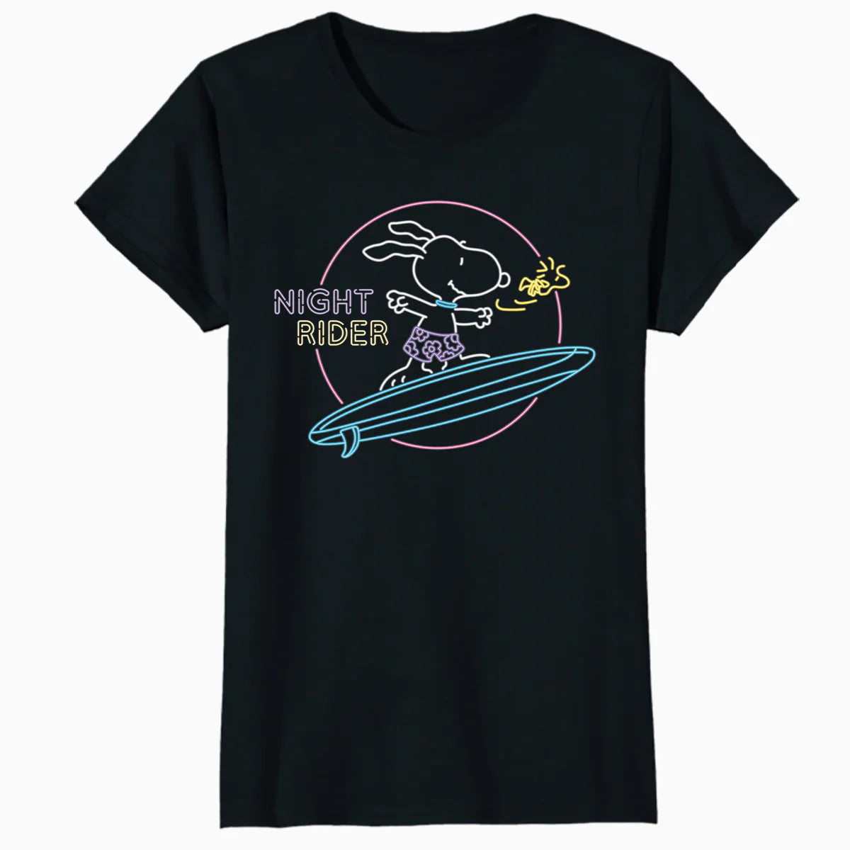 Peanuts Snoopy Neon Synthwave Night Rider Summer Surf Beach Retro Official Women's T-Shirt