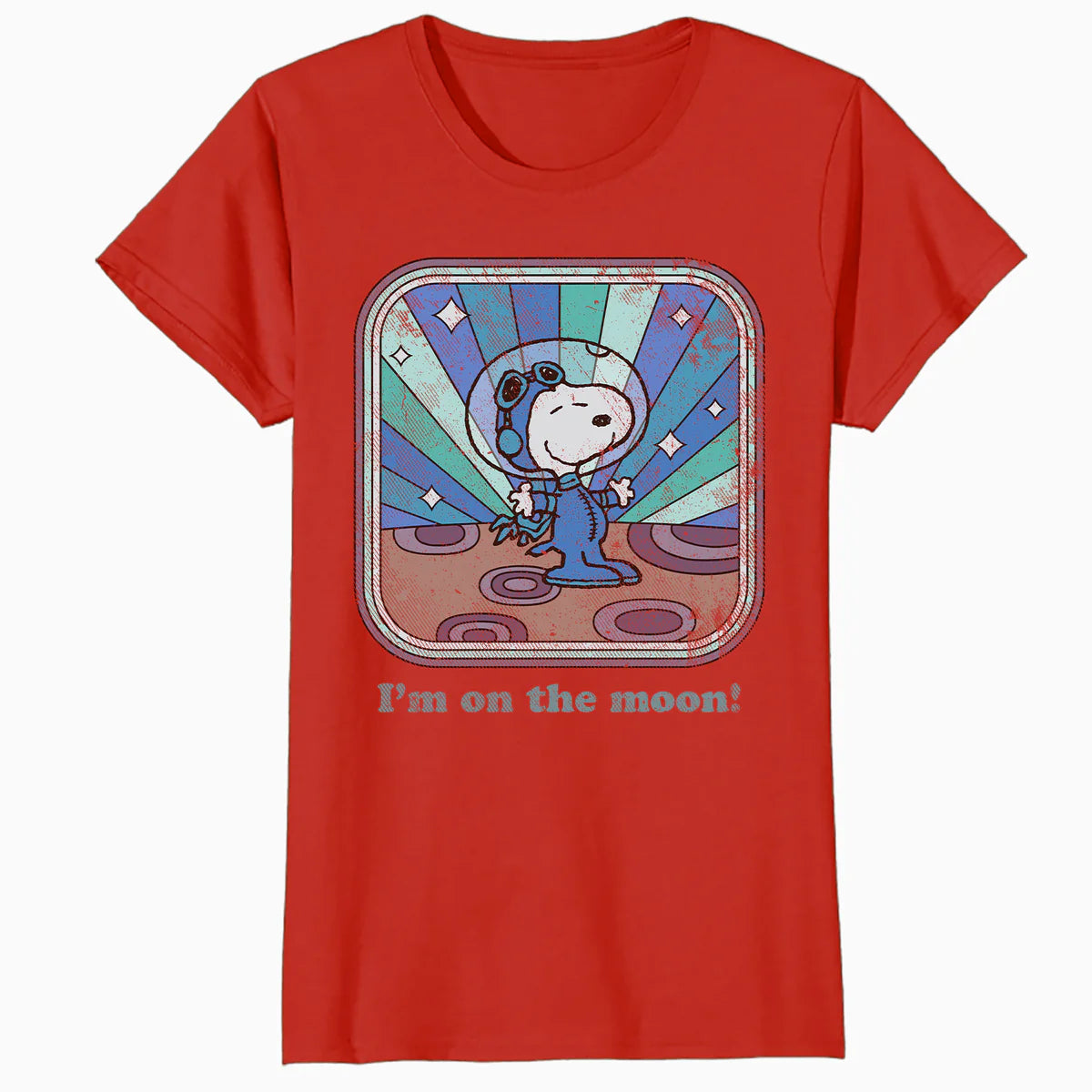 Peanuts Groovy Vibes Snoopy Astronaut Moon Vintage Space Official Women's SKINNY FIT T-Shirt