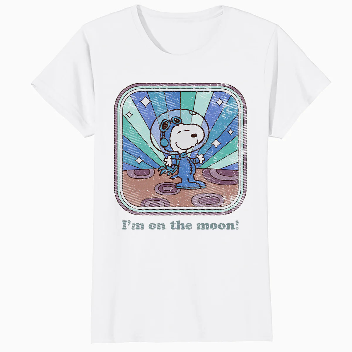 Peanuts Groovy Vibes Snoopy Astronaut Moon Vintage Space Official Women's SKINNY FIT T-Shirt