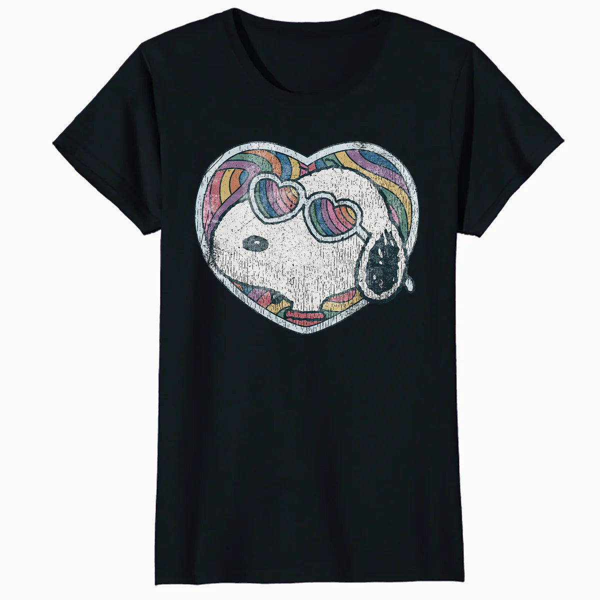 Peanuts Groovy Vibes Snoopy Love Heart Shades Retro Festival Official Women's SKINNY FIT T-Shirt