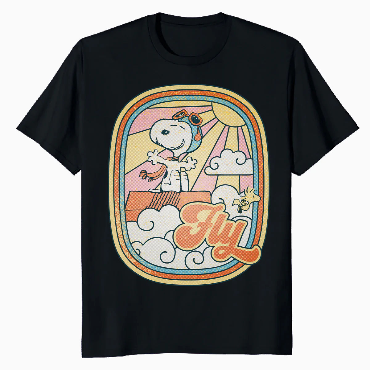 Peanuts Groovy Vibes Snoopy Woodstock Flying Ace Vintage 70s Official Men's T-Shirt