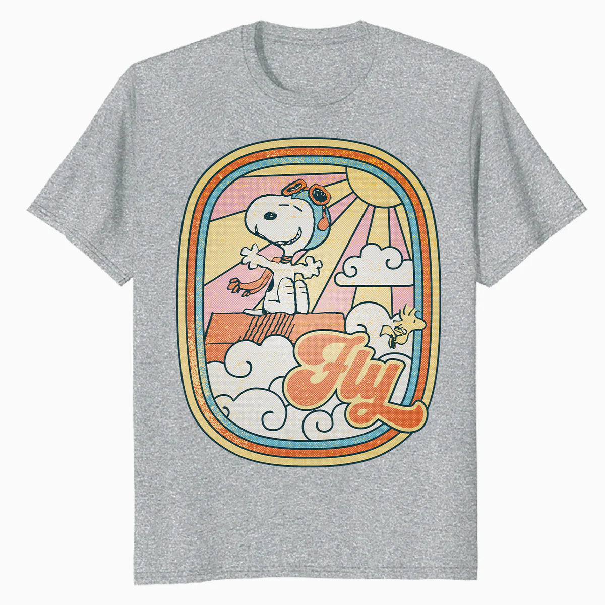 Peanuts Groovy Vibes Snoopy Woodstock Flying Ace Vintage 70s Official Men's T-Shirt