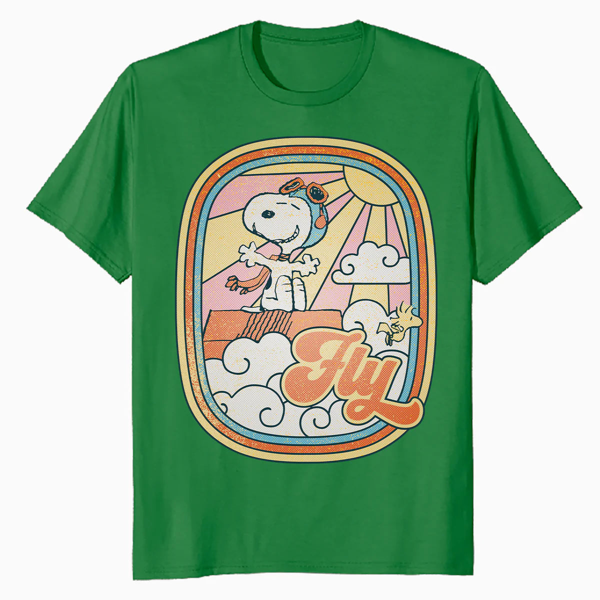 Peanuts Groovy Vibes Snoopy Woodstock Flying Ace Vintage 70s Official Men's T-Shirt